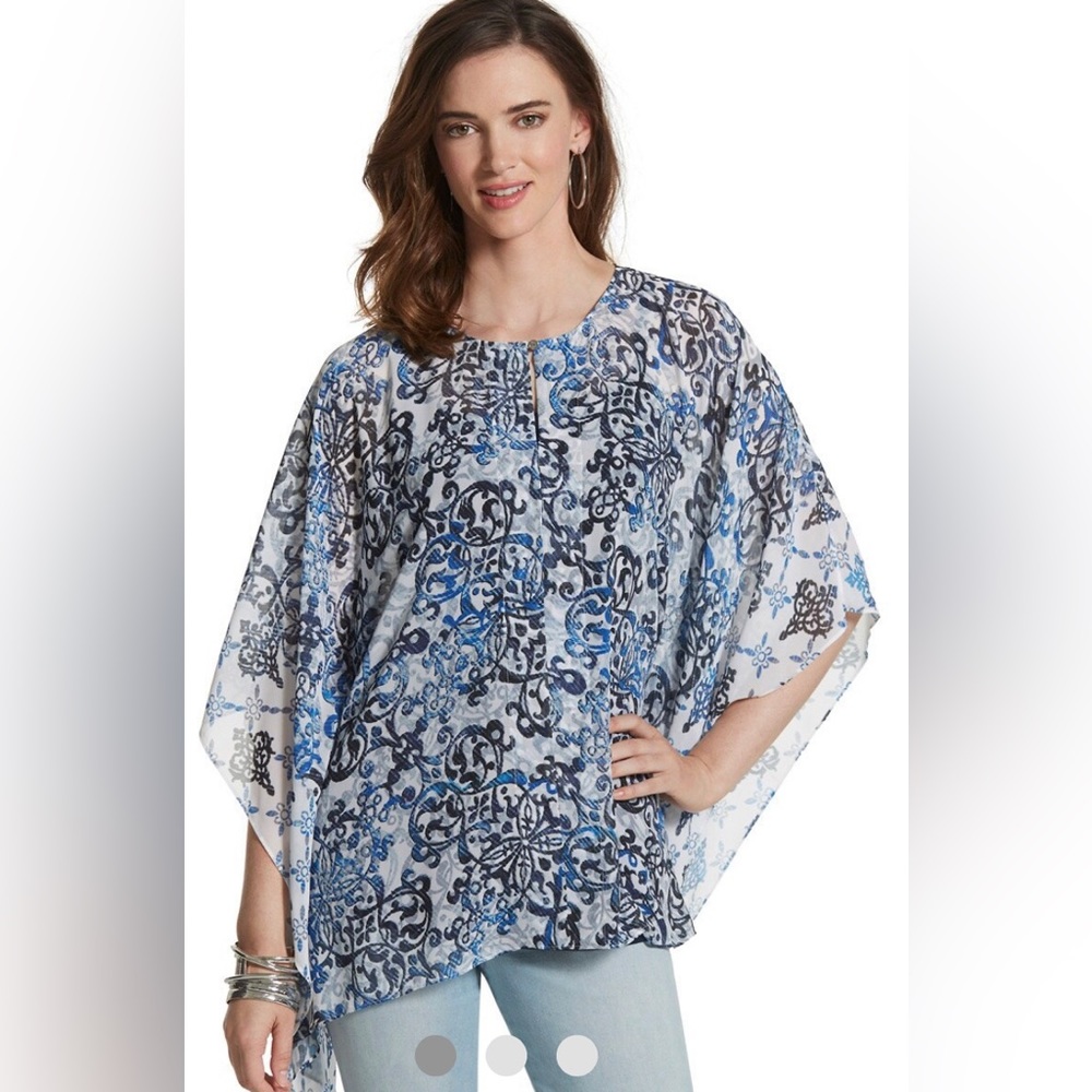 Chico’s Black Label Lady blue white blouson Size S/M